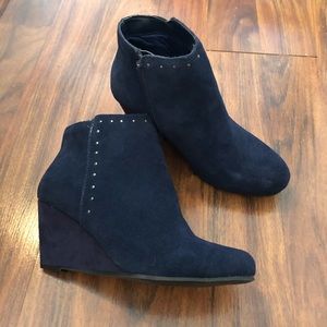 New Blue Suede Bootie Wedges